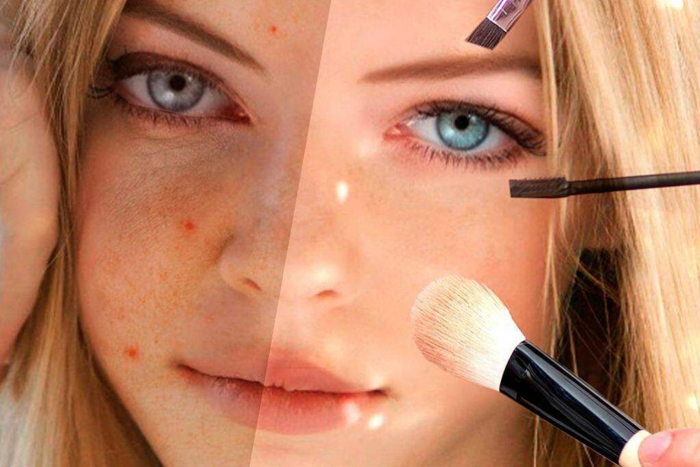 An image before and after being retouched with the Visage Lab photo app - one of the most commonly used. Experts say using such apps can make women feel less confident about their looks.