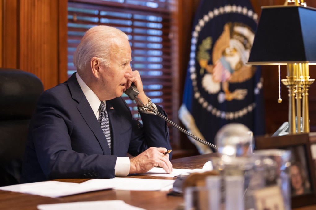 US President Joe Biden during his call with Russian President Vladimir Putin on Thursday, which was conducted at Biden’s home in Wilmington, Delaware. Photo: White House