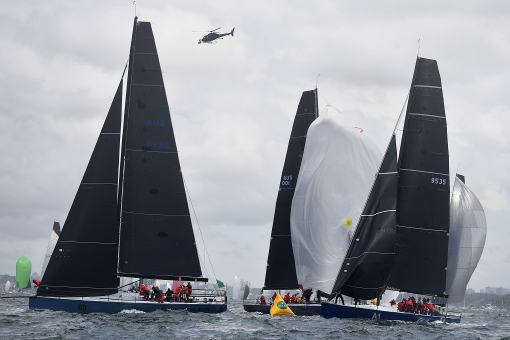 Smuggler, Ichi Ban and Celestial at the start of the 76th annual Sydney to Hobart Yacht race. Photo: EPA-EFE
