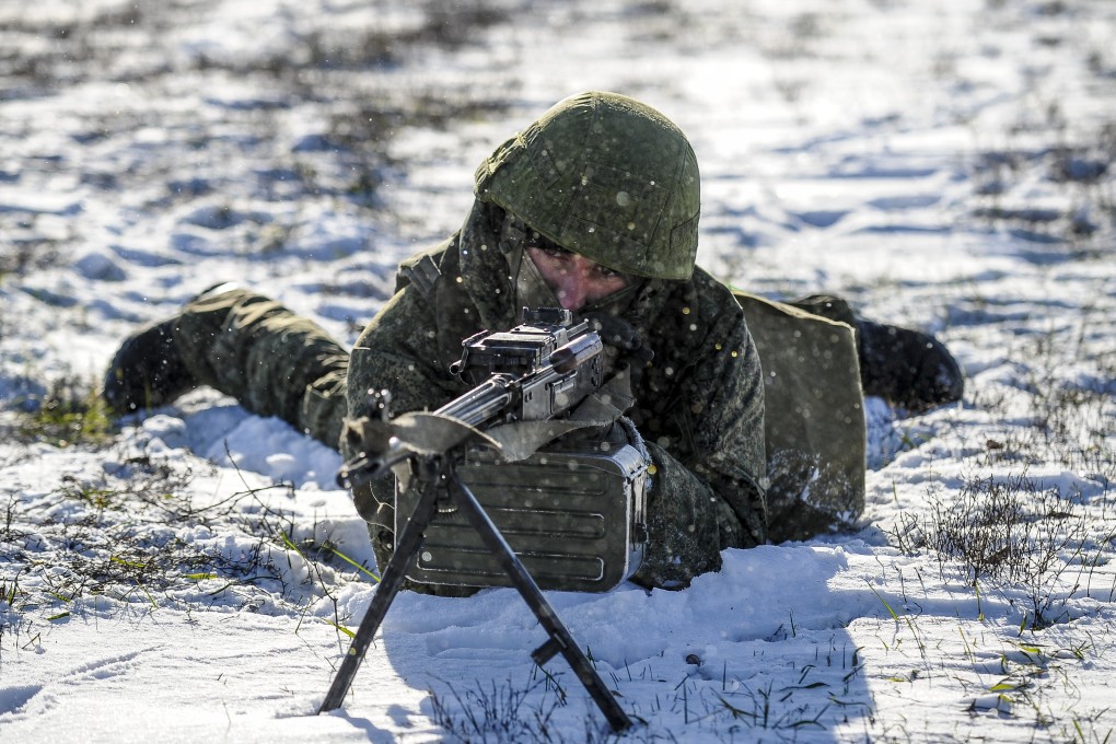 A Russian soldier taking part in drills in the Rostov region, southern Russia, on December 22. Photo: AP