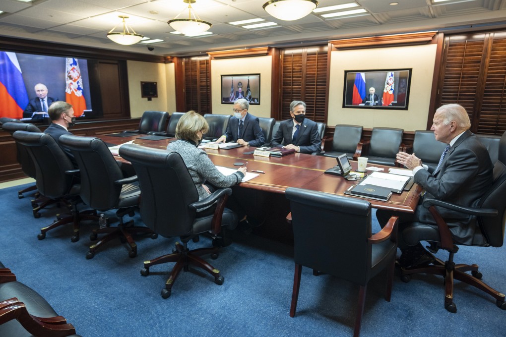 US President Joe Biden (right) speaks to Russian President Vladimir Putin on a secure video conference from the Situation Room at the White House in Washington on December 7. From world leaders to private households, videoconferencing has been one of the technologies making life bearable during the pandemic. Photo: AP