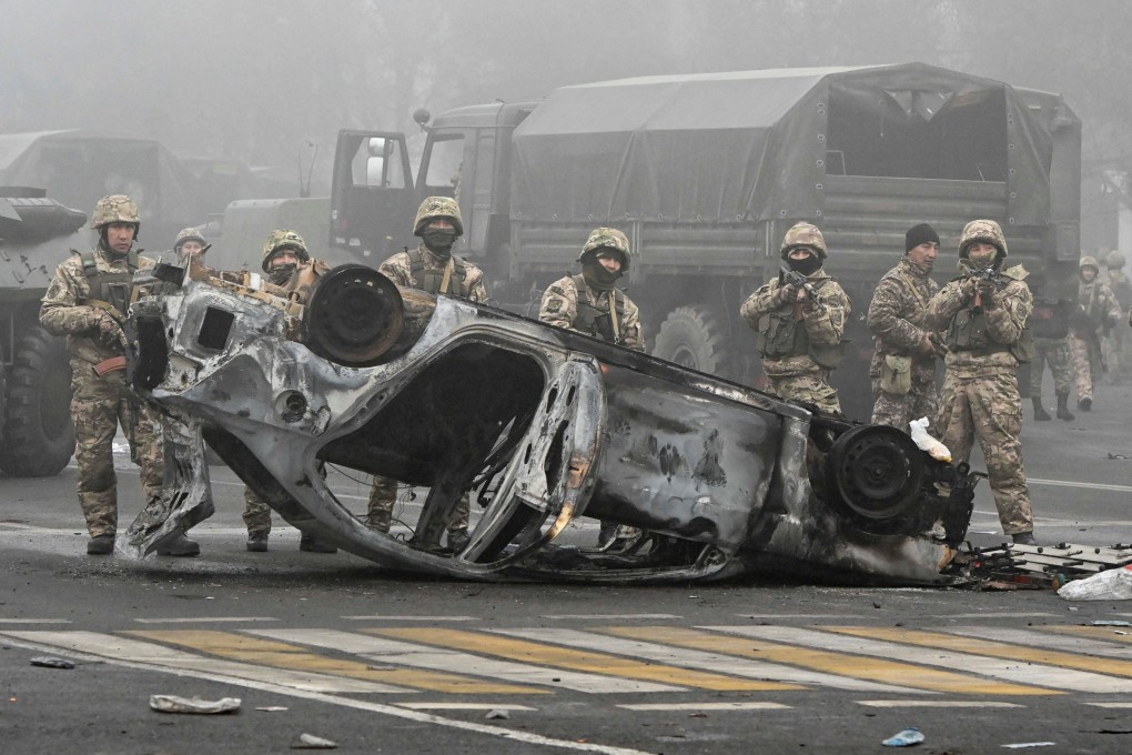Kazakh troops at the main square in Almaty on January 6, where hundreds of people were protesting against the government. Photo: Reuters