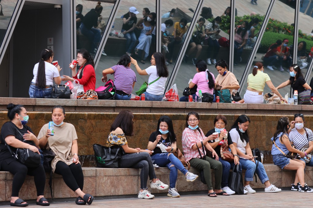 Domestic helpers gather in Hong Kong’s Central area. Photo: Dickson Lee