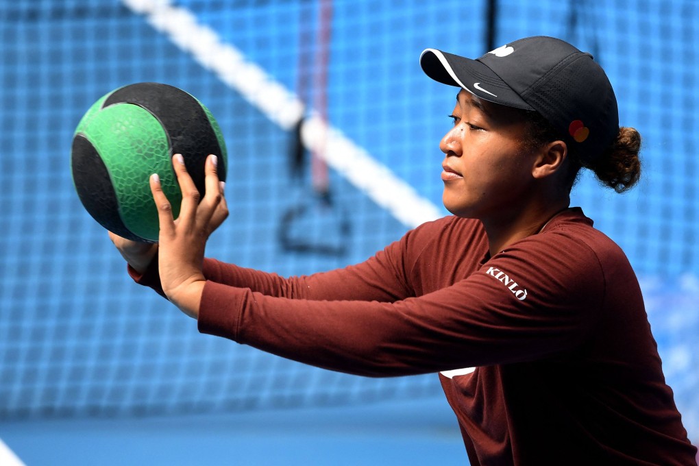 Naomi Osaka trains during the Melbourne Summer Set tournament but was forced to pull out before the semi-finals. Photo: AFP