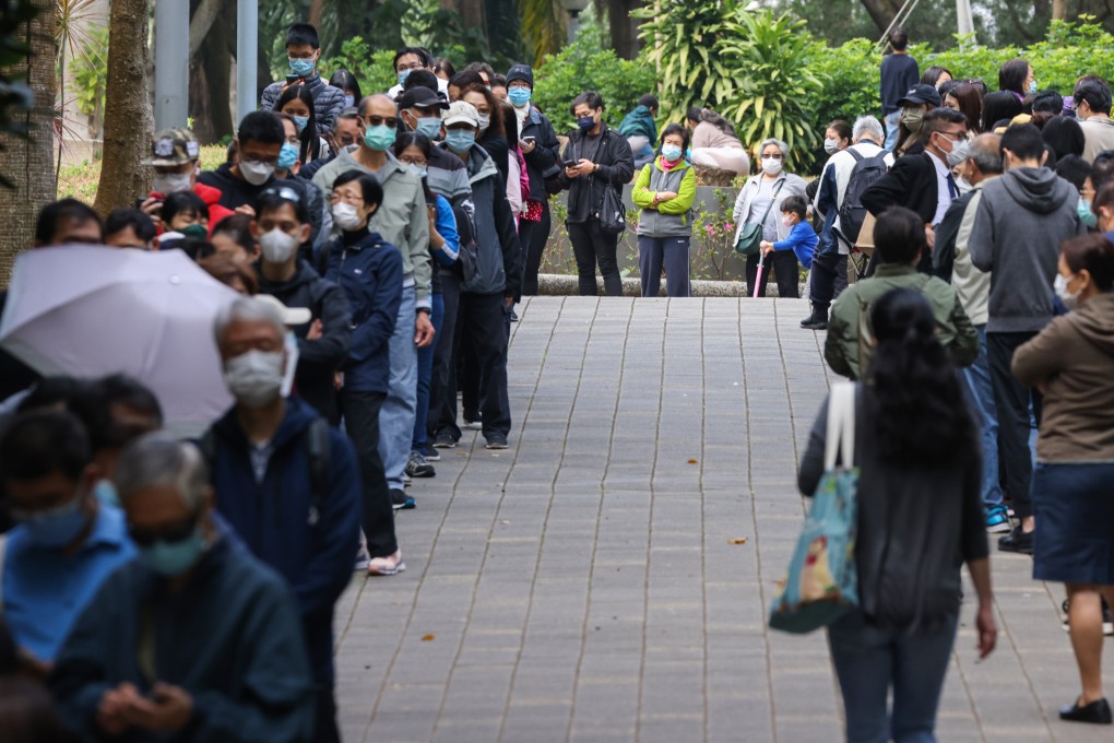 Residents undergo mandatory testing at Victoria Park in Causeway Bay on Sunday. Photo: Nora Tam