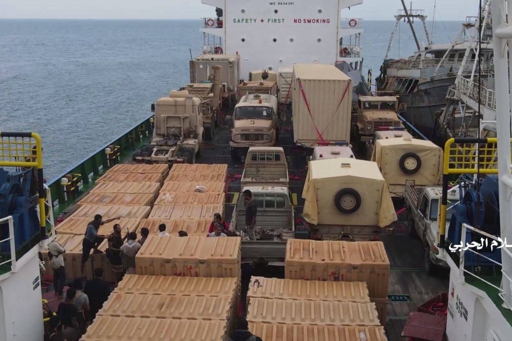 An image grab from a video on January 6 shows Yemeni rebels seizing a UAE-flagged vessel. Photo: Al-Huthi Group Media Office / AFP