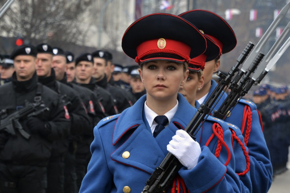 The Republic of Srpska police forces mark the 30th anniversary of the Republic of Srpska in Banja Luka, Bosnia on January 9. Photo: AP