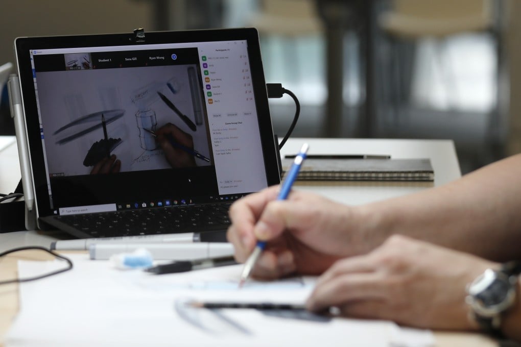 A lecturer at the Hong Kong Polytechnic University leads an online class on March 17, 2020. Photo: Xiaomei Chen