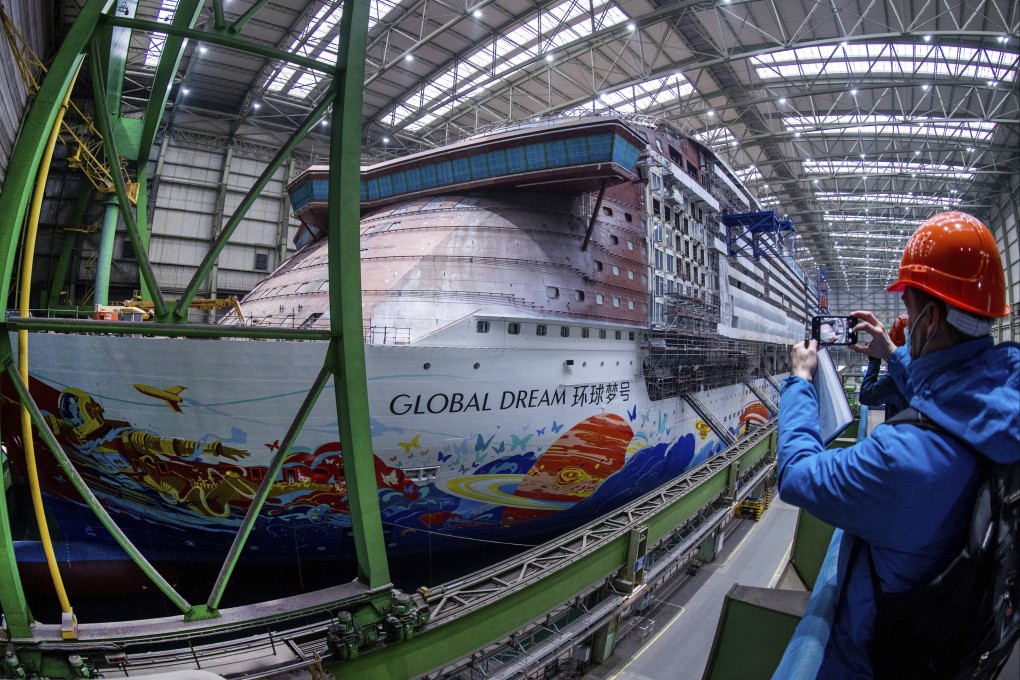 Genting’s cruise ship “Global Dream” under construction at MV Werften shipyard in Wismar, Germany, on January 7, 2022. Photo: AP