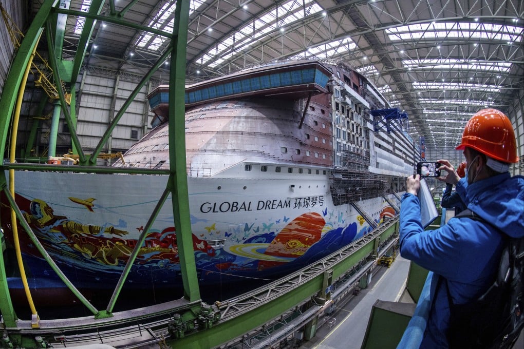 Genting’s cruise ship “Global Dream” under construction at MV Werften shipyard in Wismar, Germany, on January 7, 2022. Photo: AP