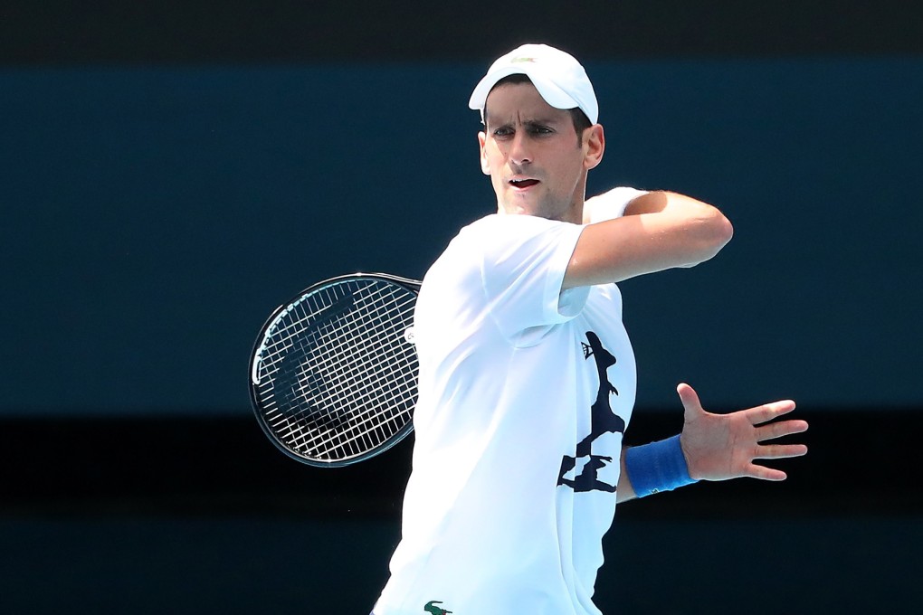 Novak Djokovic during a practice session ahead of the Australian Open, at Melbourne Park. Photo: EPA