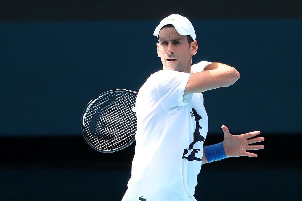 Novak Djokovic during a practice session ahead of the Australian Open, at Melbourne Park. Photo: EPA
