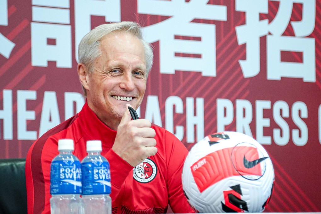 Hong Kong men’s head coach Jorn Andersen at his first virtual press conference event in Kowloon. Photo: Hong Kong Football Association