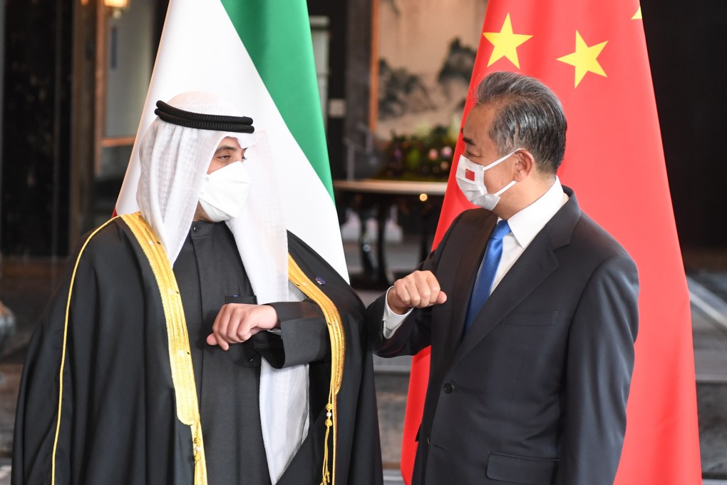 Chinese  Foreign Minister Wang Yi pictured with his Kuwaiti counterpart Sheikh Ahmad Nasser Al-Mohammad Al-Sabah. Pictured: Xinhua