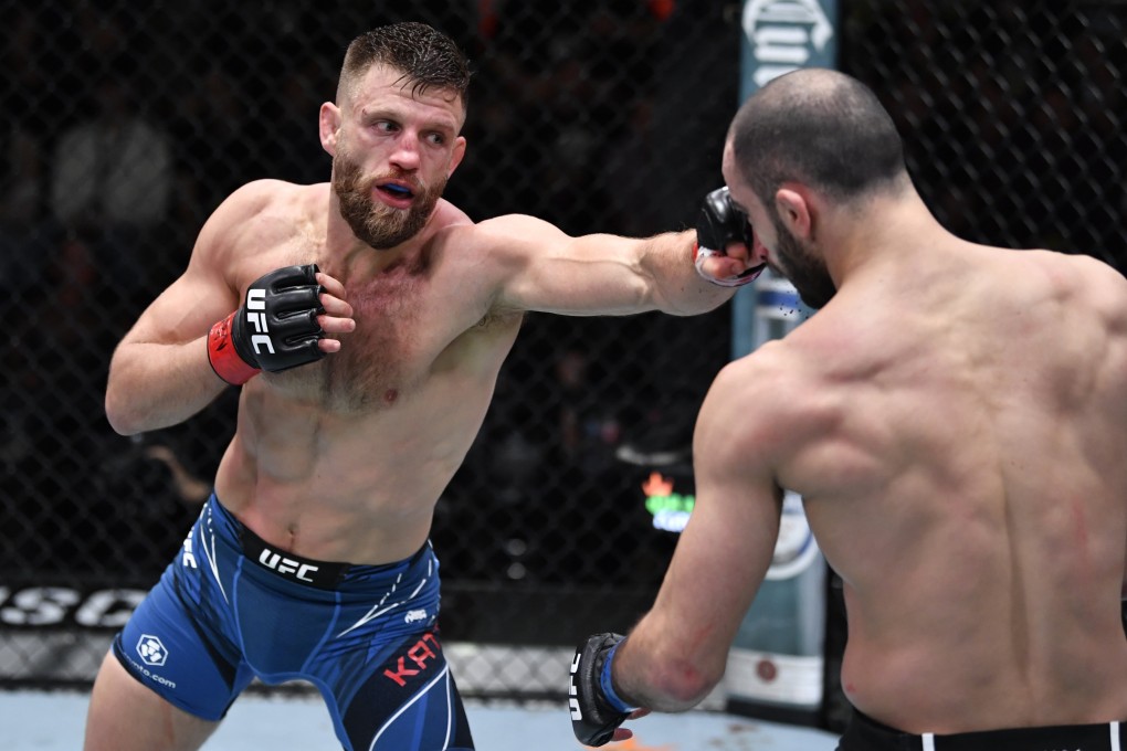 Calvin Kattar punches Giga Chikadze during UFC Fight Night in Las Vegas. Photo: Zuffa LLC via Getty Images