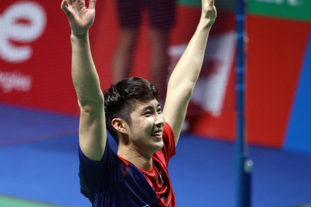 Singapore badminton player Loh Kean Yew after winning against Indian opponent Srikanth Kidambi in the men’s singles final event at the BWF World Championships in Spain. Photo: AFP