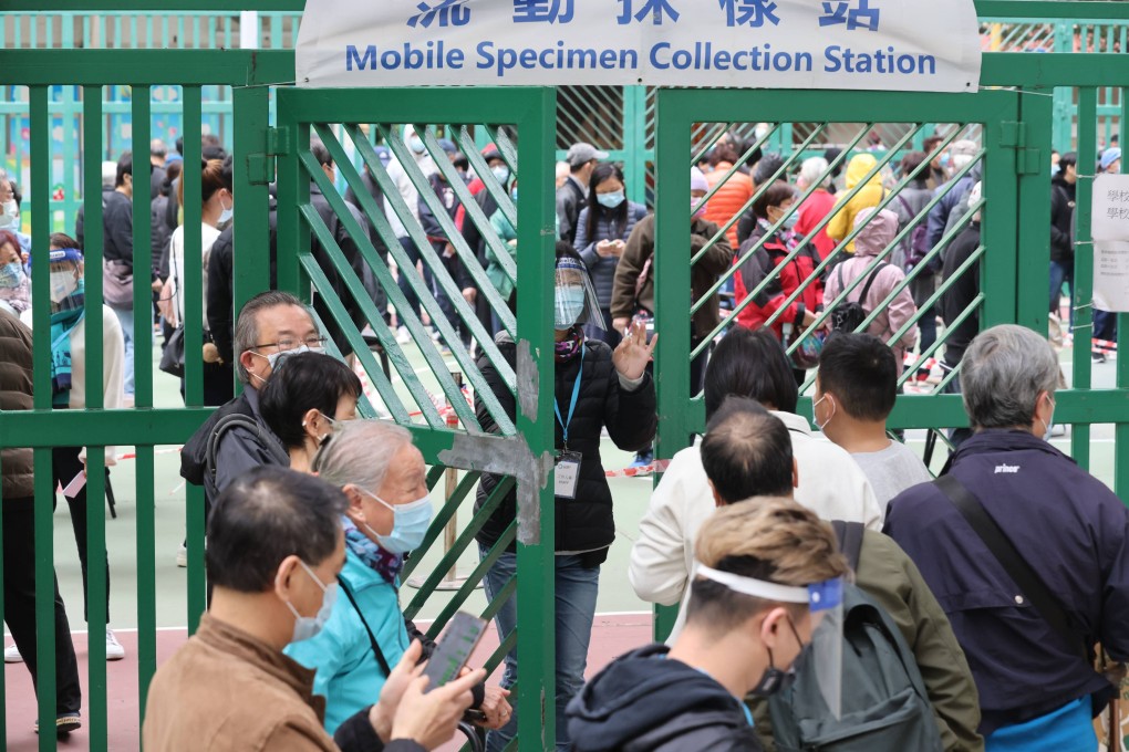 People queue for a Covid-19 test a community centre in Tuen Mun on January 13. Photo: May Tse