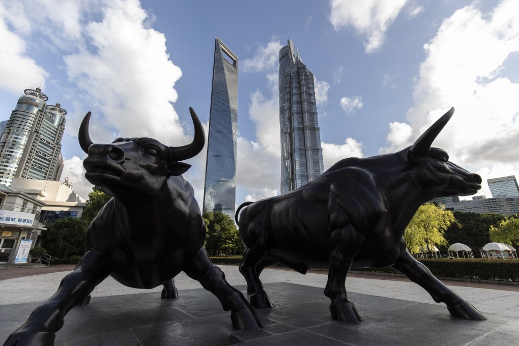 Bull sculptures in the Lujiazui business district in Shanghai. Photo: Bloomberg