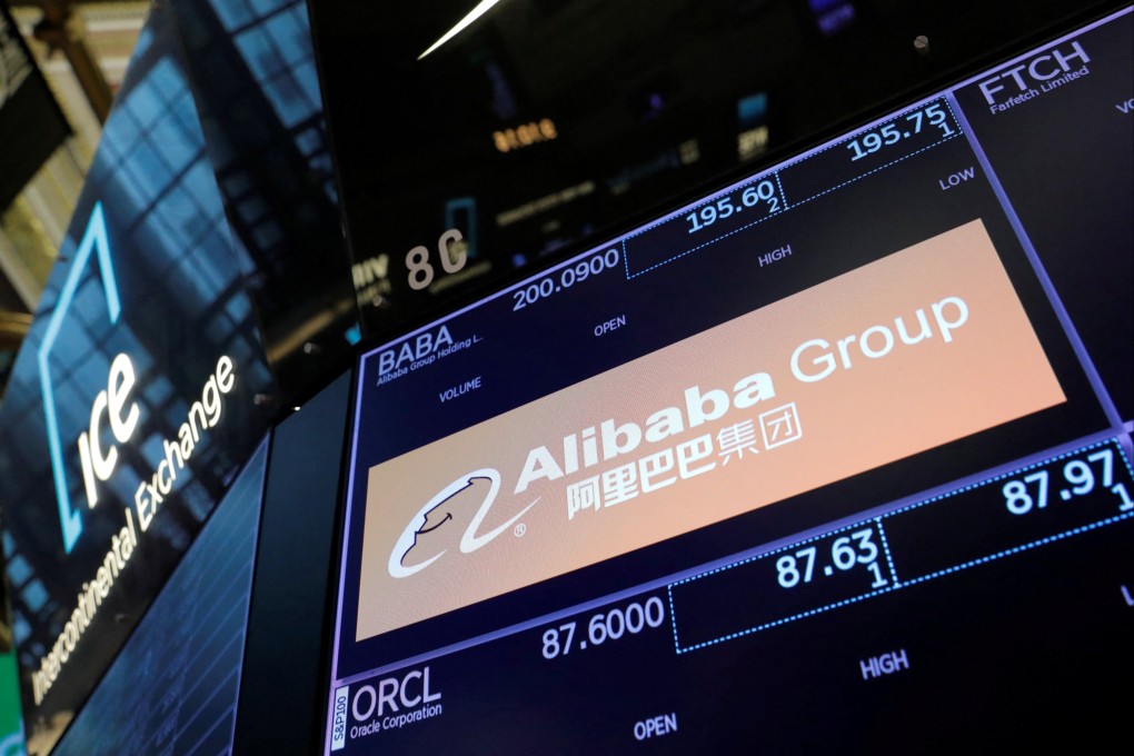 Alibaba’s logo seen on the trading floor at the New York Stock Exchange in August 2021. Photo: Reuters