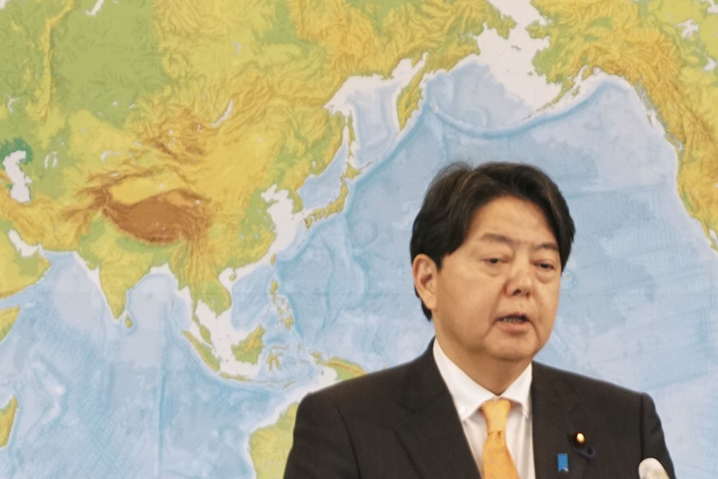 Japanese Foreign Minister Yoshimasa Hayashi during a press conference on Tuesday. He is one of four ministers, two from Japan and two from France, who will take part in “2 plus 2” talks between the two countries on security in the Indo-Pacific region. Photo: Kyodo