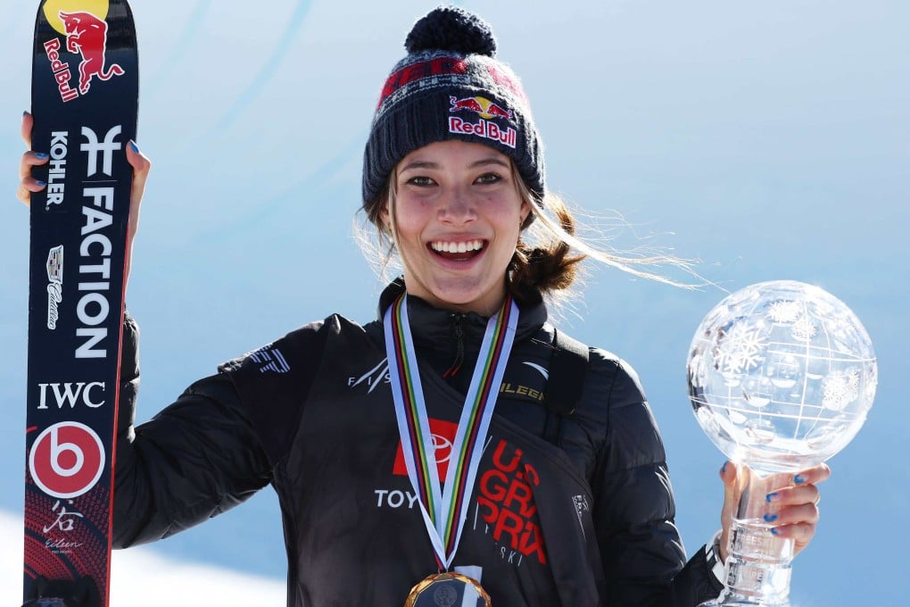 Eileen Gu Ailing of China after winning the women’s freeski half-pipe event at the US Grand Prix in California. Photo: AFP