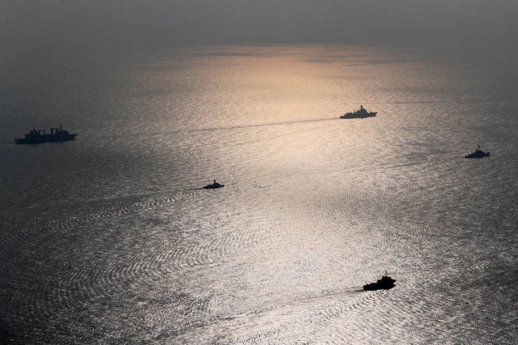 Iranian, Russian and Chinese warships take part in a joint military drill in the Indian ocean. Photo: Handout via AFP