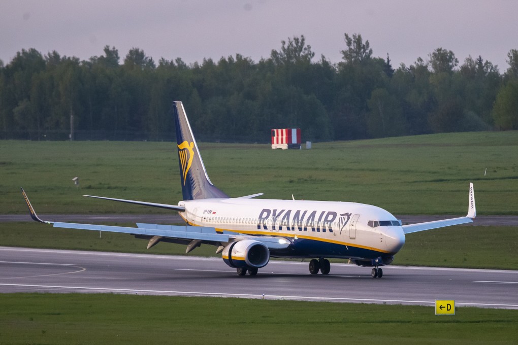 A Ryanair plane lands at the International Airport outside Vilnius, Lithuania, in May after it was diverted to Minsk, where Belarus opposition journalist Raman Pratasevich was arrested. Photo: AP