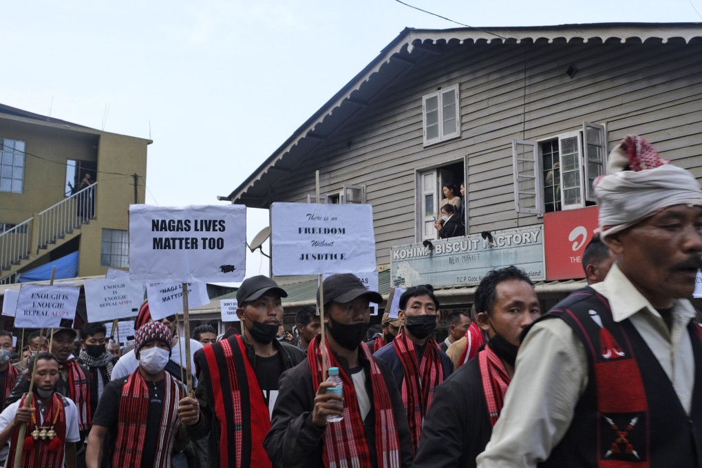 People in in Kohima, Nagaland, at a 70km march demanding the repeal of the Armed Forces Special Powers Act. Photo: AP