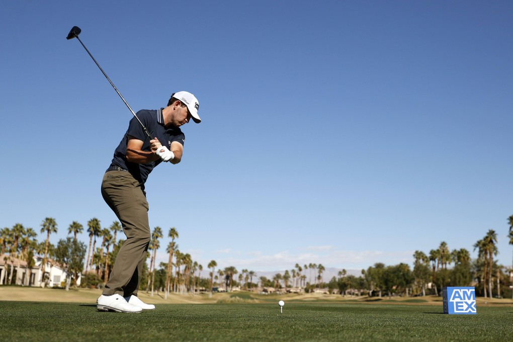Patrick Cantlay tees off on 13 during the second round of The American Express. Photo: AFP