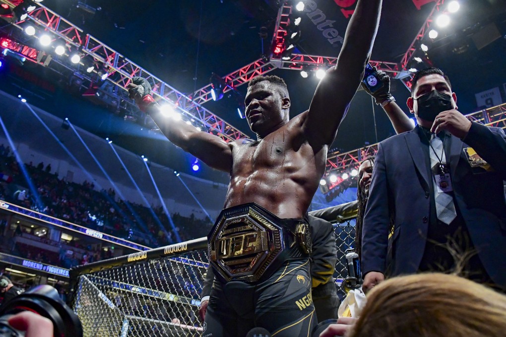 Francis Ngannou leaves the Octagon after the win against Ciryl Gane at UFC 270. Photo: Gary A Vasquez/USA TODAY Sports