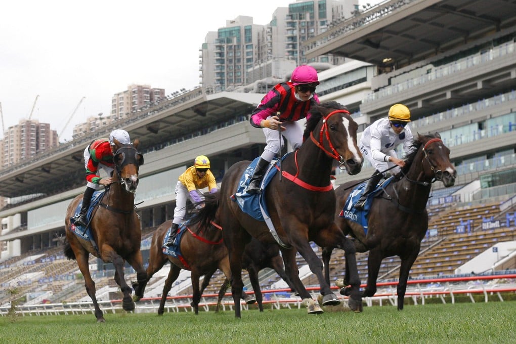 Waikuku and Zac Purton beat Hong Kong superstar Golden Sixty in the Group One Stewards’ Cup. Photos: HKJC
