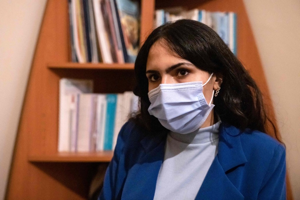 Moroccan student Nadia at a conference about the subject of sexual aggressio. Photo: AFP