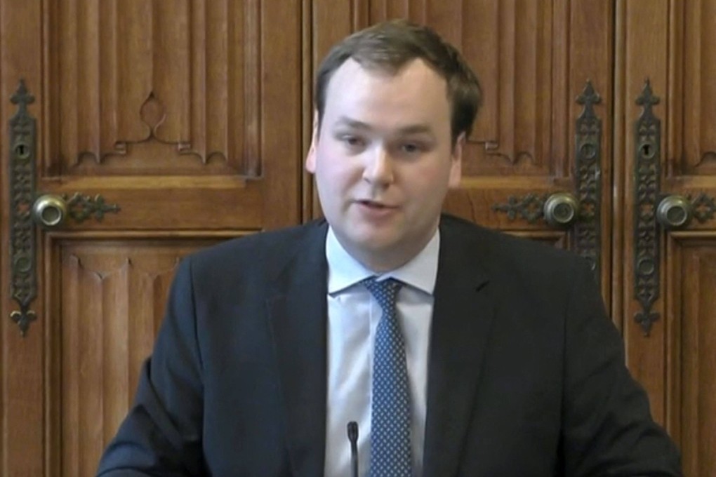 A video grab from footage broadcast by the UK Parliament’s Parliamentary Recording Unit shows Conservative MP William Wragg in London on January 20. Photo: AFP / PRU