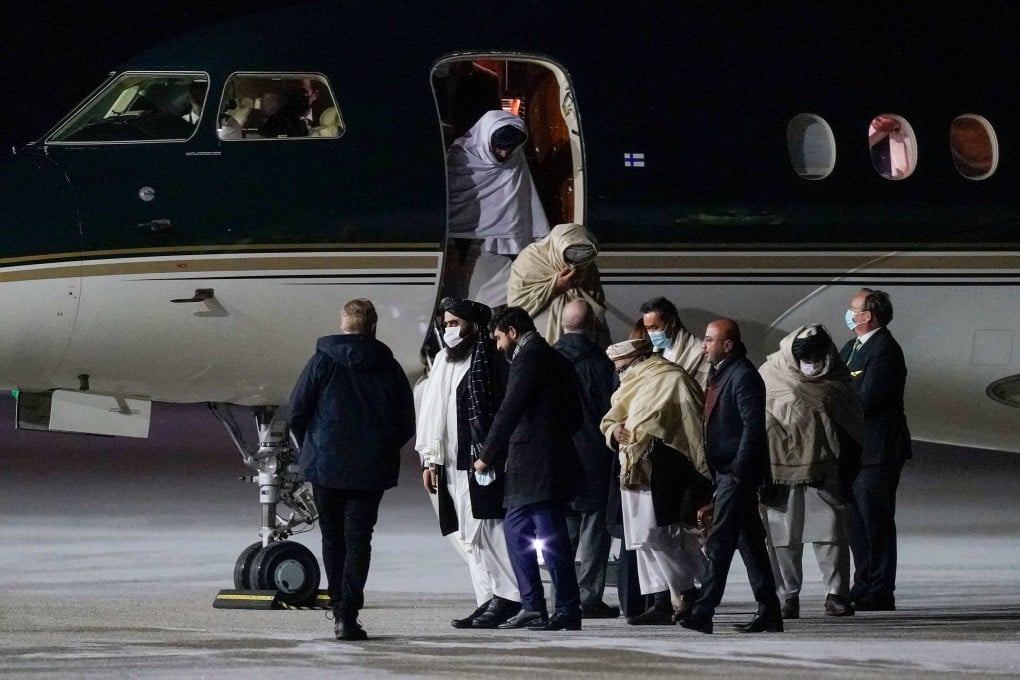 Taliban representatives arrive in Gardermoen, Norway on January 22. Photo: NTB / AFP