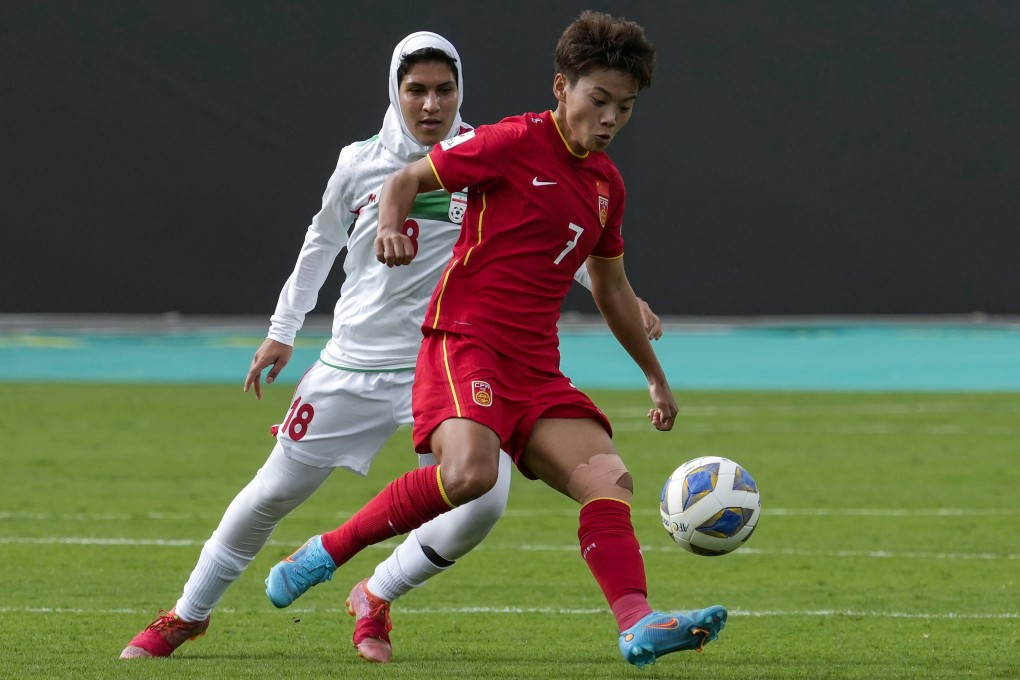 Wang Shuang controls the ball during the AFC Women’s Asian Cup 2022 against Iran in Mumbai. Photo: AP