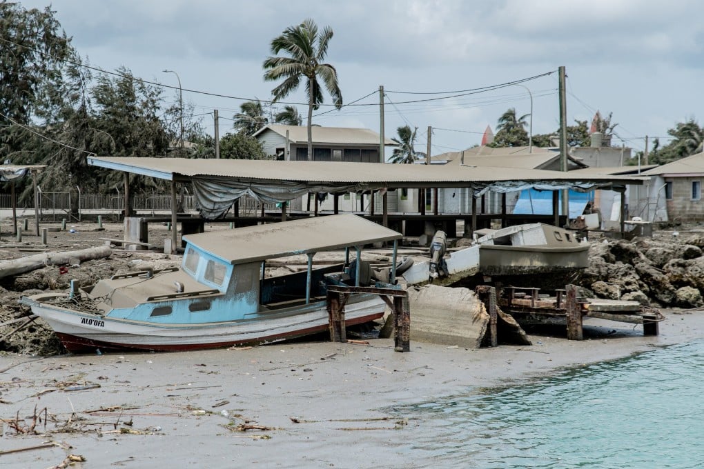Damaged buildings are seen following the volcanic eruption and tsunami in Tongatapu, Tonga. Photo: Malau Media via Reuters