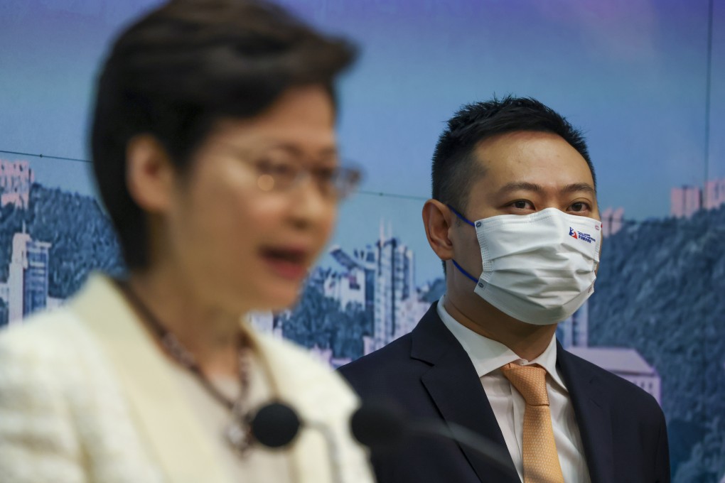 Secretary for Home Affairs Caspar Tsui (right) has had his suspension from duty extended. Photo: Nora Tam