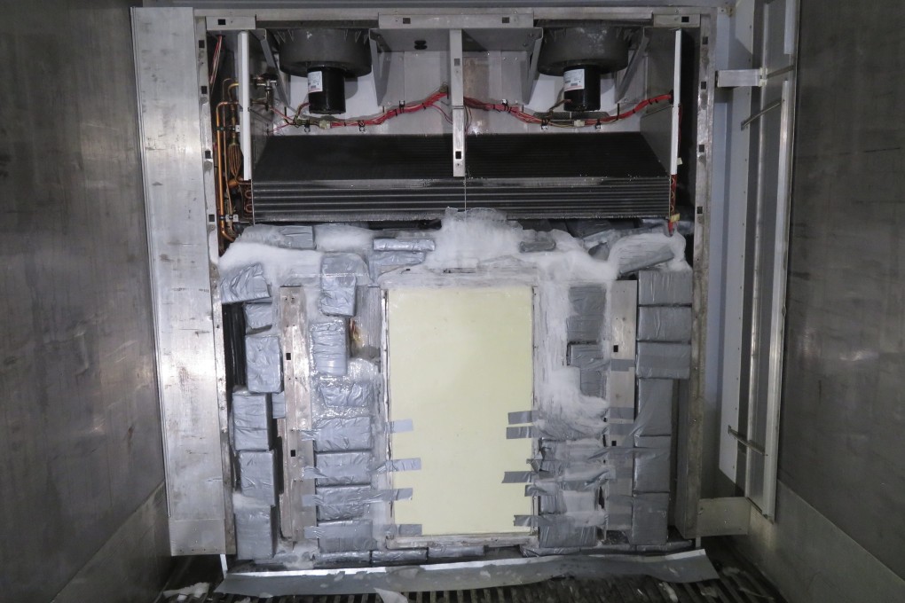 Hong Kong customs found 104 bricks of suspected cocaine concealed in the refrigerator compartment of the container. Photo: ISD