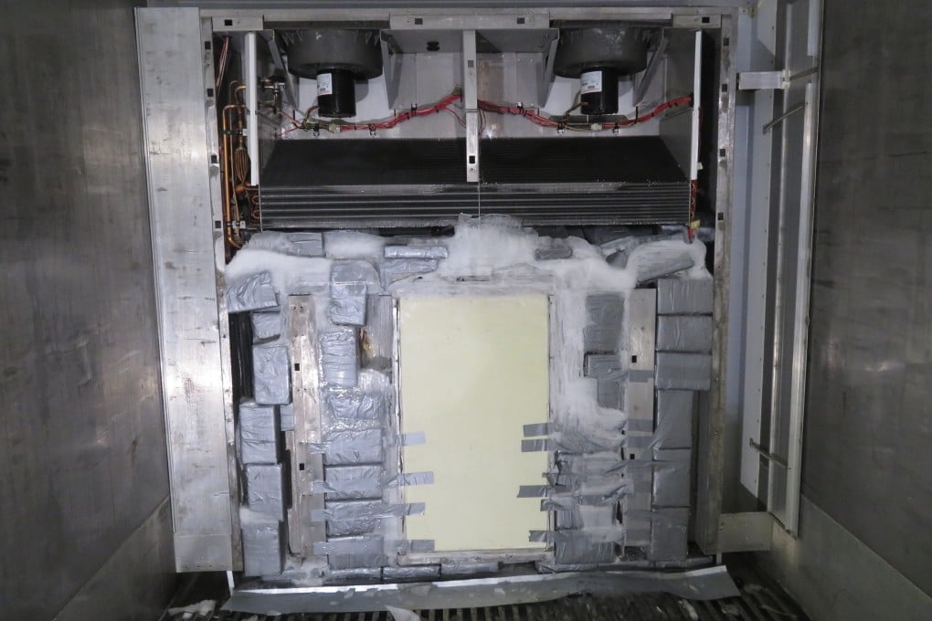 Hong Kong customs found 104 bricks of suspected cocaine concealed in the refrigerator compartment of the container. Photo: ISD