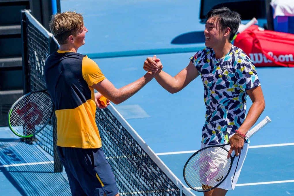 Hong Kong’s Coleman Wong (right) after finishing his match in the Australian Open boys’ singles tournament. Photo: HKTA / ArcK Photo