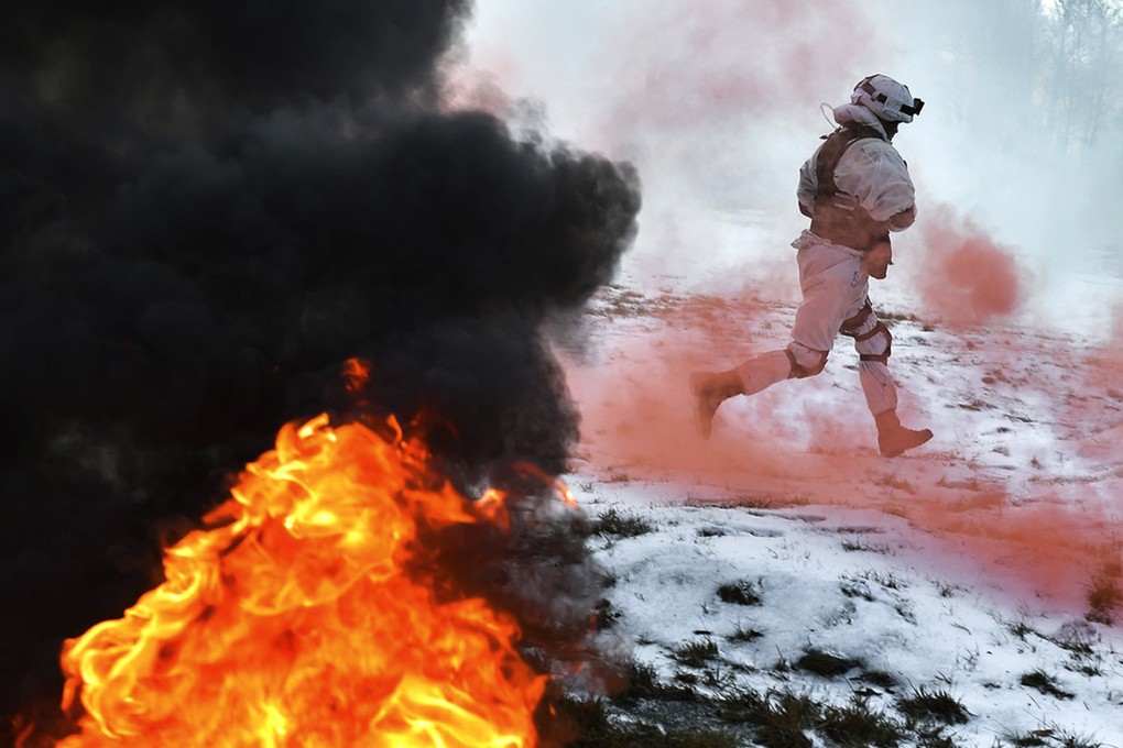 A Russian soldier takes part in a military exercise at the Golovenki training ground in the Moscow region. Photo: Russian Defence Ministry Press Service via AP