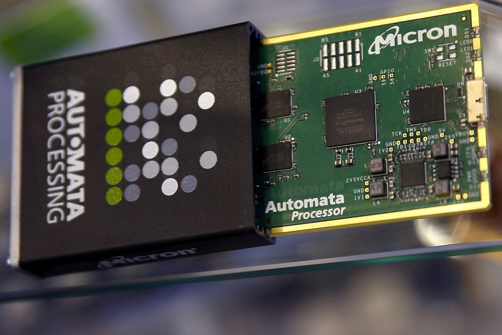 Memory chips from Micron Technology are seen on display at an industrial fair in Frankfurt, Germany. Photo: Reuters