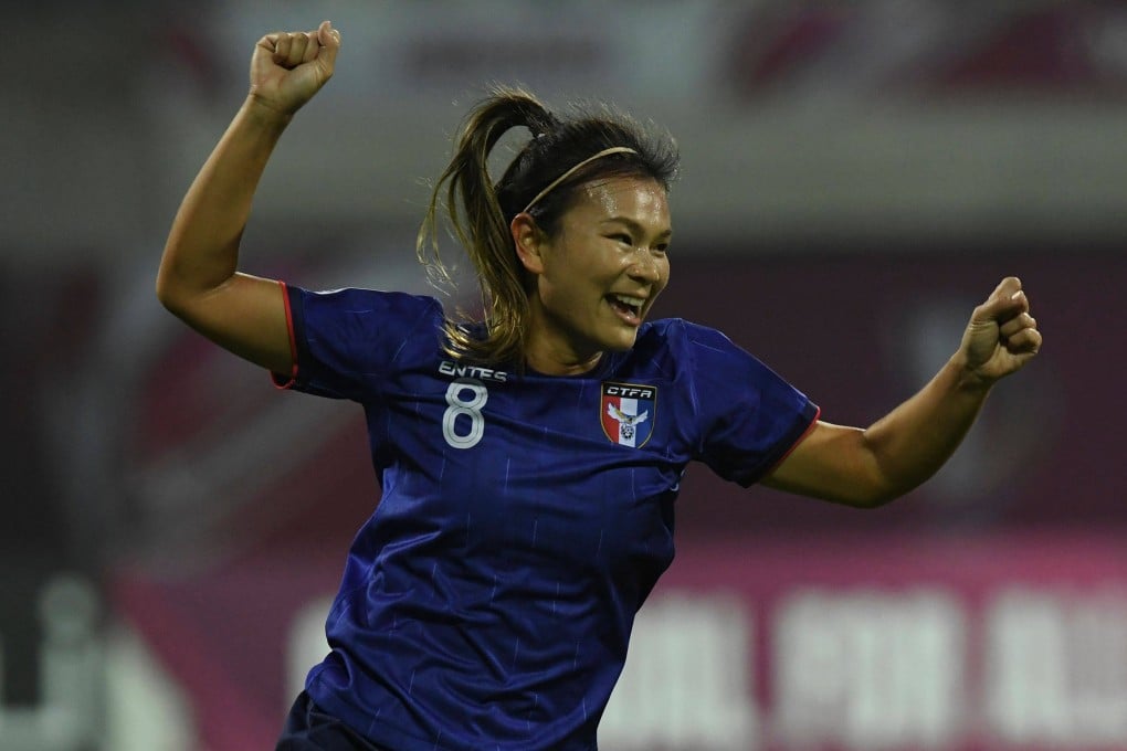 Taiwan’s Wang Hsiang-huei celebrates after scoring during the AFC Women’s Asian Cup against Iran. Photo: AFP