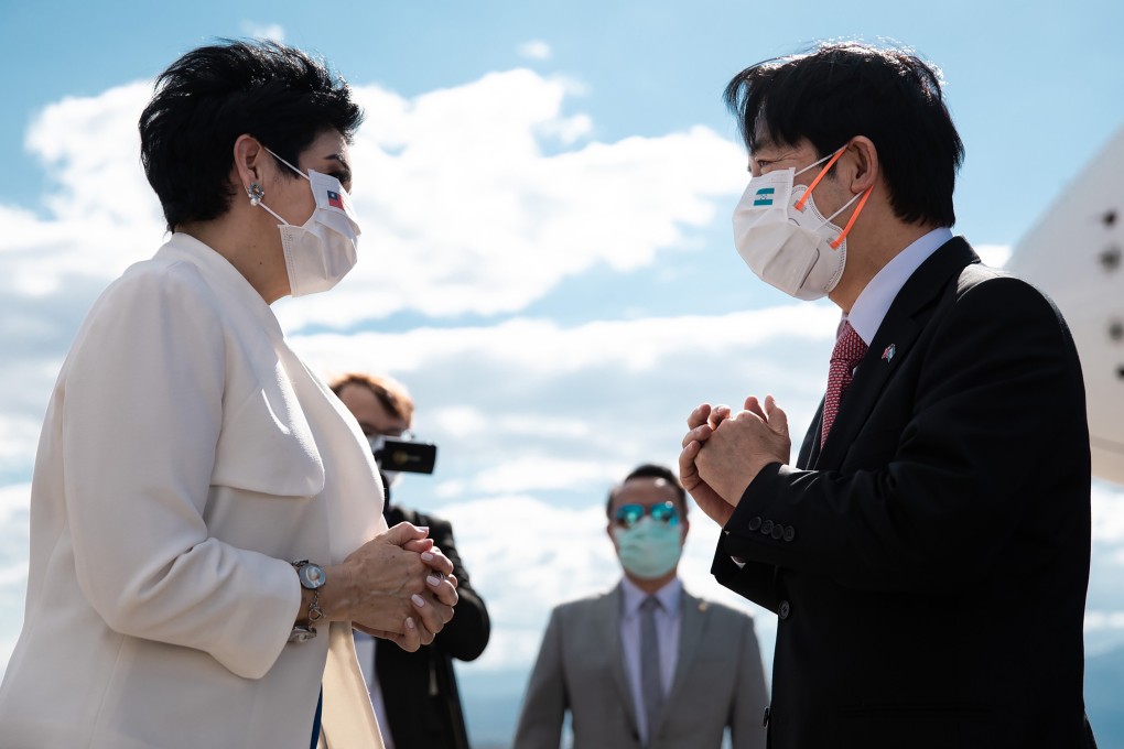 Taiwanese Vice-President William Lai is greeted by his Honduran counterpart, Maria Antonia Rivera Rosales, on arrival at Soto Cano Air Base in Honduras on Wednesday. Photo: AP