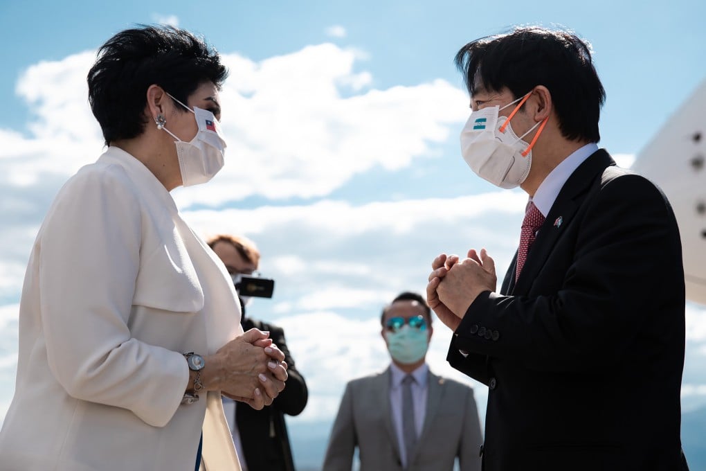 Taiwanese Vice-President William Lai is greeted by his Honduran counterpart, Maria Antonia Rivera Rosales, on arrival at Soto Cano Air Base in Honduras on Wednesday. Photo: AP