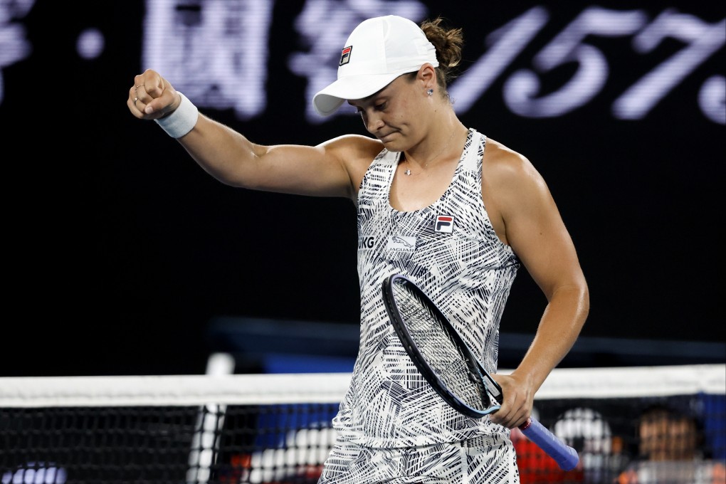 Ash Barty celebrates after beating Madison Keys in Melbourne. Photo: AP