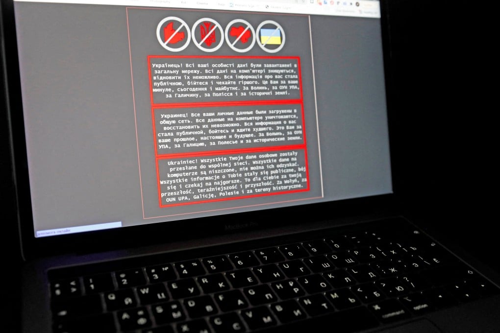 A laptop screen displays a warning message in Ukrainian, Russian and Polish, that appeared on the official website of the Ukrainian Foreign Ministry after a massive cyberattack earlier this month. File photo: Reuters