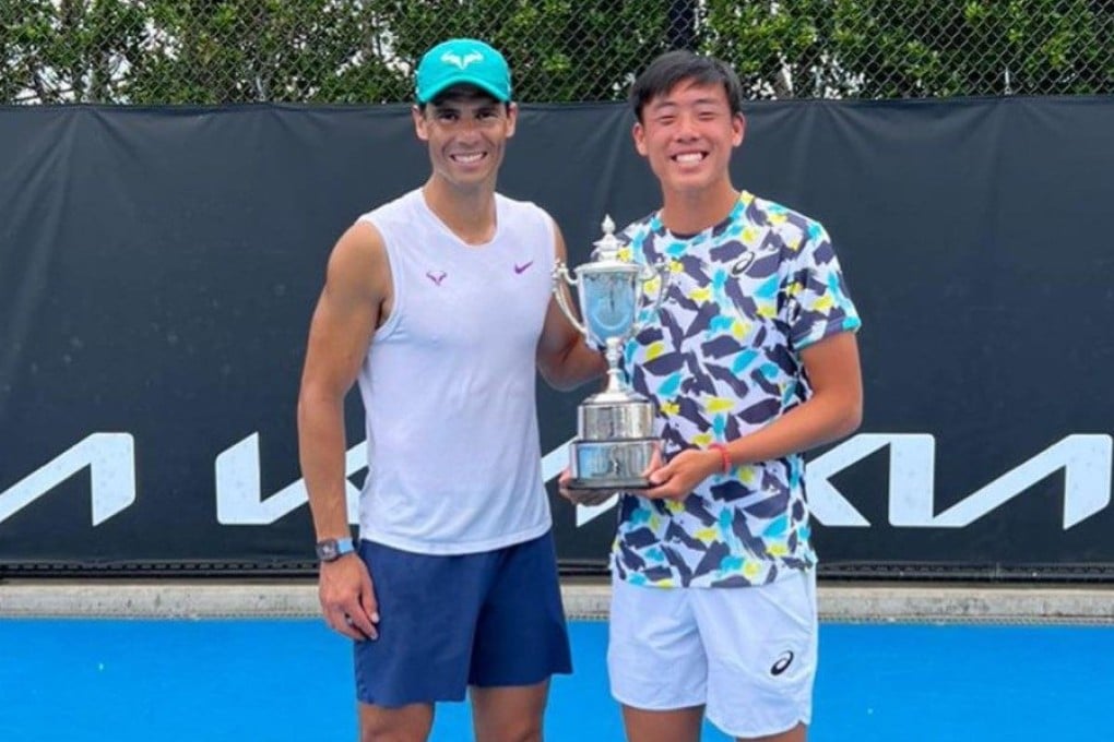 Spanish tennis star Rafael Nadal (left) and Hong Kong junior player Coleman Wong Chak-lam after an event at the Australian Open in Melbourne. Photo: Instagram / Coleman Wong