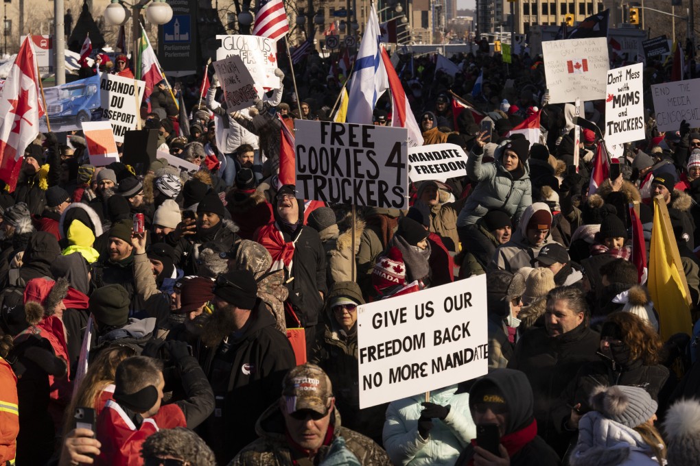 Demonstrators protest against coronavirus restrictions and vaccine mandates near Parliament Hill in Ottawa, Ontario, Canada on January 29. Photo: The Canadian Press via AP