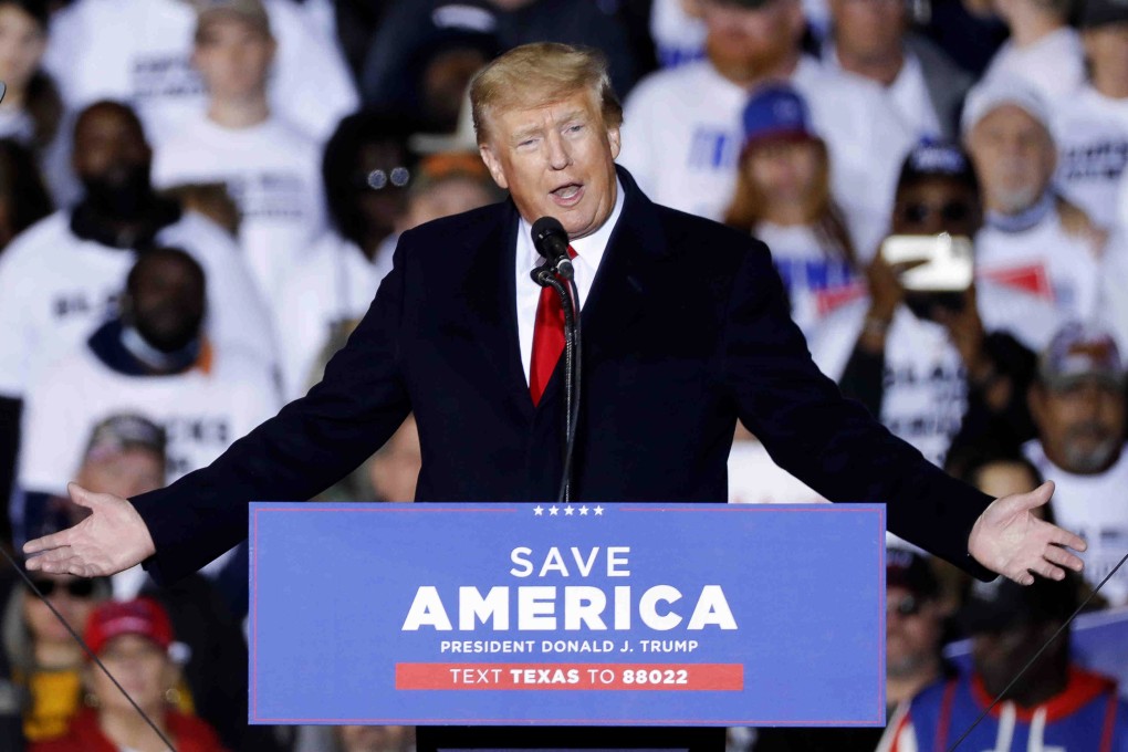 Donald Trump, the former US president, speaks at a rally on Saturday in Conroe, Texas. Photo: Jason
Fochtman/Houston Chronicle via AP